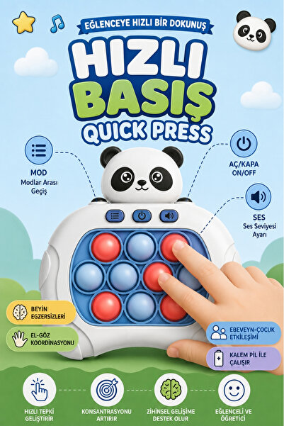 Toyaş Panda Pop It Elektronik Hızlı Basma Konsolu- Eğitici Çocuk Oyuncağı - 4...