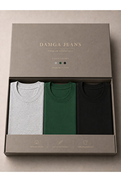 DAMGA JEANS 3 Men's 100% Cotton Trend Premium Basic T-Shirts