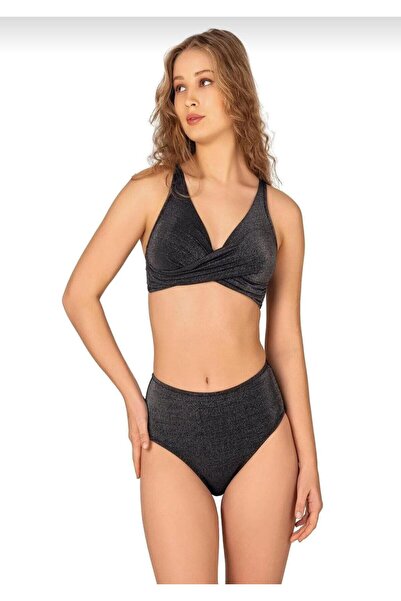 aykidsclup Women's Black Glitter High Waist Bikini Set 22301-