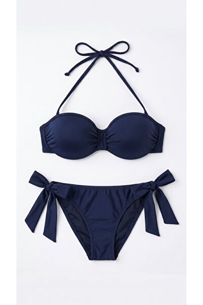 Zi Lacivert Çok Dar Kalıp Içi Boş Kap Bikini Takımı