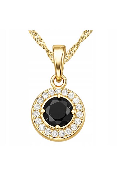 Larezo 925 Silver Necklace Gold Plated, Circle Pendant With Black Zirconia, I...