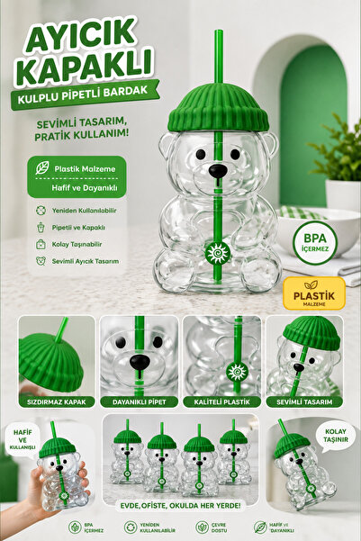 Seram Collection Bearista 600 ML Plastik Ayıcık Figürlü Pipetli Soğuk İçecek ...