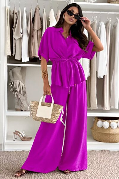 FashionForYou Υπερμεγέθες κοστούμι AZMIRA, αέρινη μπλούζα και χαλαρό παντελόν...