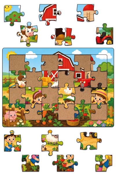 minİQ toys A Day at the Farm Wooden Puzzle (24 Pieces)
