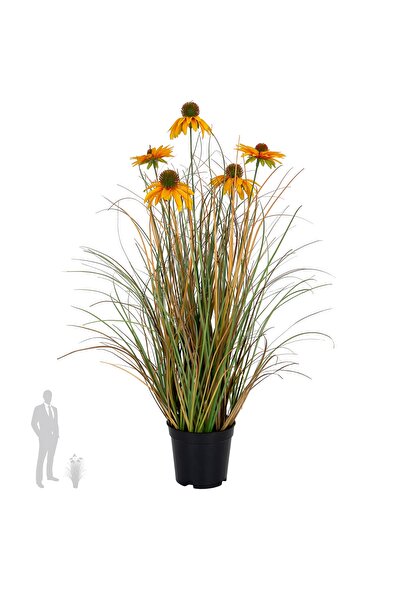 Roberto Rossi Iarba artificiala Onion 60 cm cu 5 flori galbene de crizantema