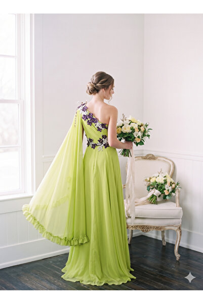 ASIAN Lotus Dress Louts Luxury Chiffon Fabric Evening Dress