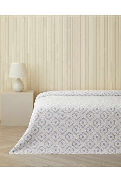 English Home Lorita Baskılı Pamuklu Tek Kişilik Pike 150x220 cm Mavi
