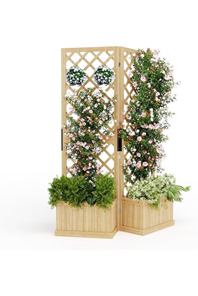 Garvee Independent Privacy Screen with Cedar Wood Planter - 2/3 Folding Priva...