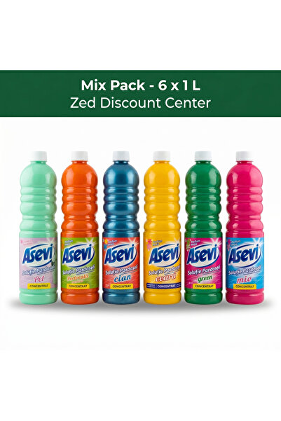 ASEVI Pachet Mix de Soluții de Curățat Podele 1L X6 (Pet + Orange + Cian + Ce...