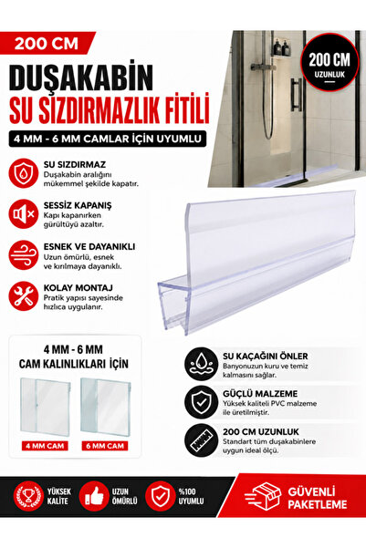 AYRINTISHOP Duşakabin Alt Suluk Fitil 200cm lik 4mm ile 6mm Camlar İçin