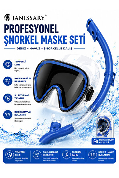 Janissary L1S Kırmızı Profesyonel Şnorkel Maske Seti – Temperli Cam Dalış Mas...