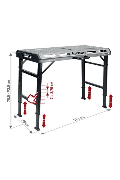 FORTUM Masă de sudură din oțel 4759970 Reglabilă 454 kg 107x53 cm, 18 kg