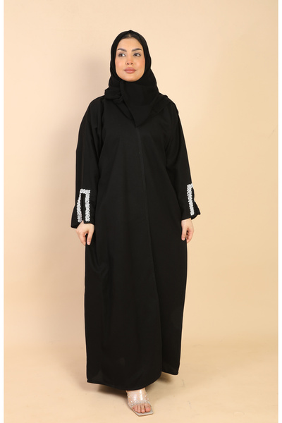 Stylish Fashion Stylish Fashion Wrap Abaya in Black Color with Pearl Work on ...