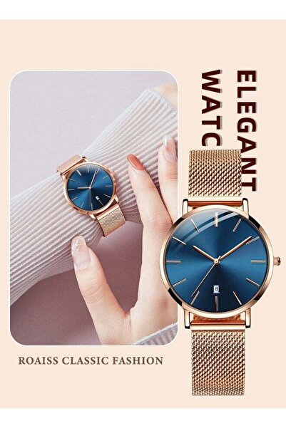 ROAISS Women's Quartz Watch with Stainless Steel Mesh Strap Round Blue Dial W...