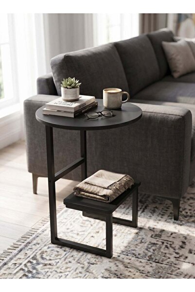 Taimi 2-Tier Side Table 57x40cm, Coffee Table With Wooden Top and Metal Frame...