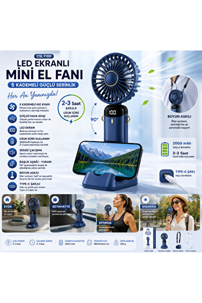 CSL Led Ekranlı Dijital Göstergeli Mini El Fanı 5 Kademeli Katlanabilir el fanı