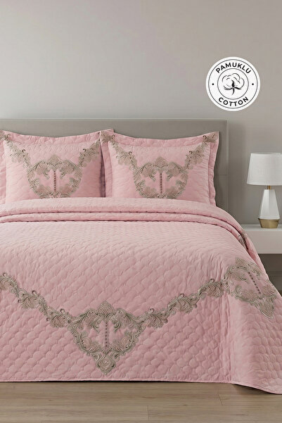 EvienHome Lace Double Bedspread Tuğba Quilted Pique Set Fiber Filled 3 Piece ...