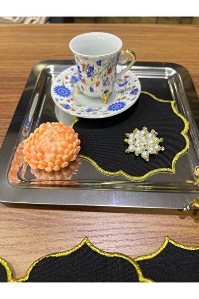 MİNOZA Vezena crna tkanina otporna na mrlje Gardenia za koktele i kafu, salve...