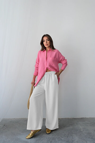 Hatun Atila Summer Comfortable Cut High Waist Wide Leg Loose Palazzo Trousers...
