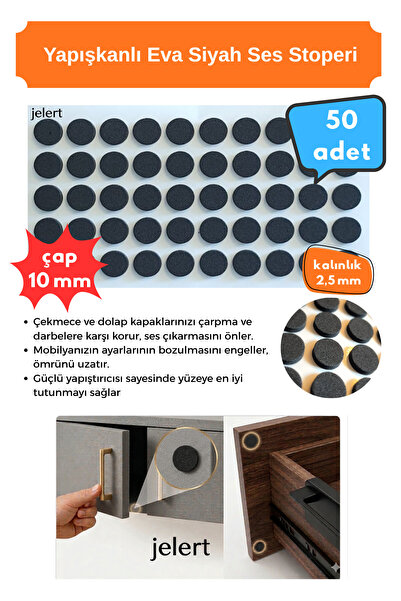 Jelert Kendinden Yapışkanlı Eva Siyah Ses Stoperi 10 mm Çarpma Önleyici Dolap...