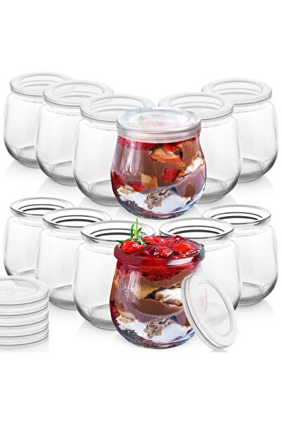Orion Borcane de iaurt din sticlă cu capace 300 ml, Set de 12