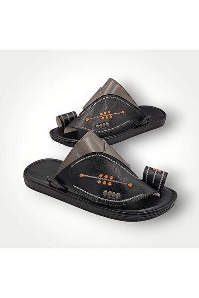 chic najd Youth Black Embroidered Oriental Shoe with Gray - 38