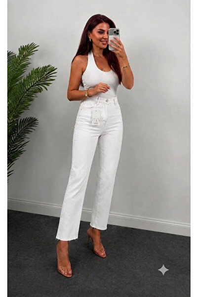 Ctn Yüksek Bel Kesik Paça Düz Kesim / Straight Fit Denim Jean Pantolon