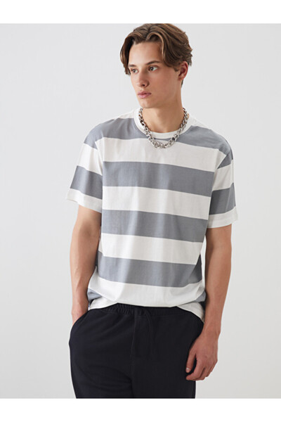 LC Waikiki I Zero Roba Collar Short Sleeve Striped Combed Cotton Men's T-Shir...