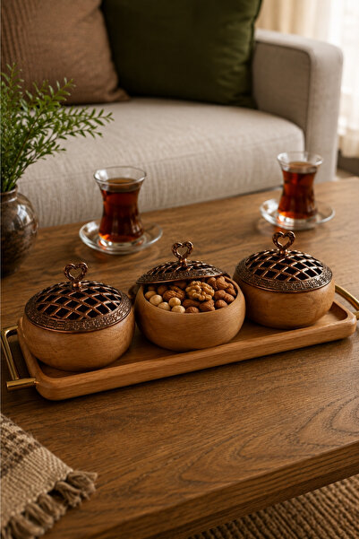 lunyahome وعاء تقديم مصنوع من خشب البلوط والزان الطبيعي 100% - وعاء تقديم مزخ...