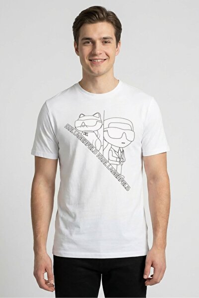 Karl Lagerfeld Men Oversized Crew Neck Short Sleeve Graphic Print T-Shirt, White