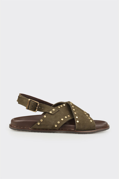 Elle Shoes Haki Deri Kadın Sandalet