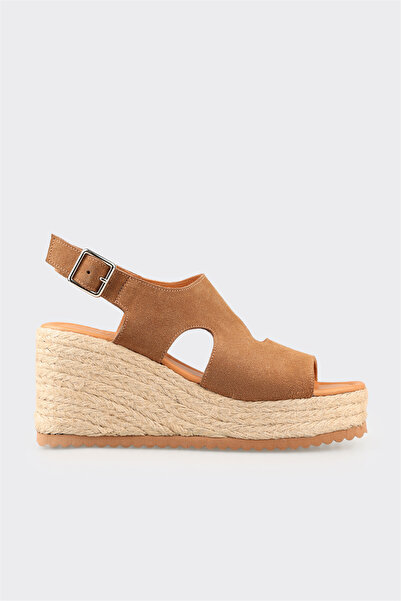Elle Shoes Taba Deri Kadın Dolgu Topuk Espadril