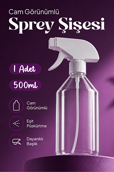 Badem10 (1 Adet) 500 ml Şeffaf Cam Görünümlü 20 cm Çok Amaçlı Sprey Şişesi Ku...