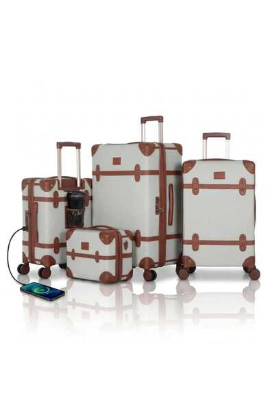 AVIATOR Classic Design Luggage Set with Leather Cover - 4 Pieces - USB and Ty...