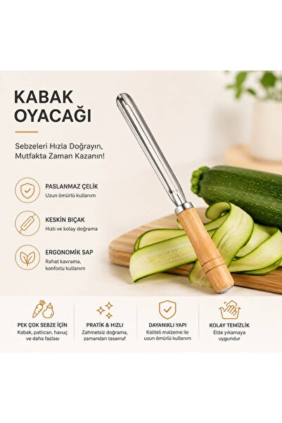 QesQin Paslanmaz Çelik Kabak Oyacağı Ergonomik Ahşap Saplı Sebze Oyma Aparatı...