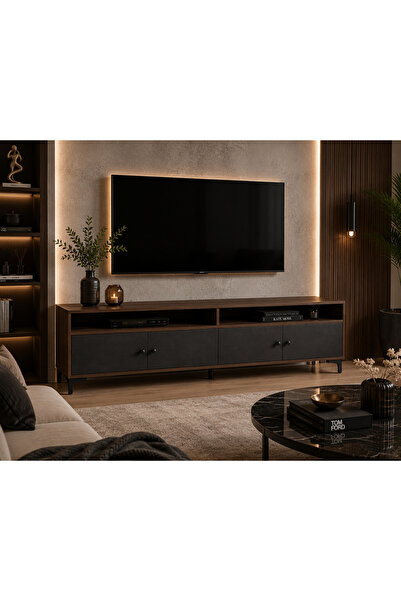 N.zone طاولة تلفاز TV-8075 دارك براون 180×40×50 سم بتصميم عصري فاخر، مزودة بخ...