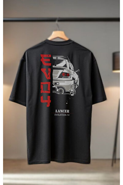caer Unisex Beyaz Basic Lancer Evo IV Arka Baskılı JDM Tasarım T-Shirt