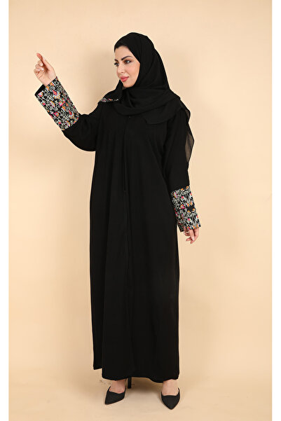 Stylish Fashion عباية من ستايلش فاشن ملكي باللون الأسود بتطريز على الكم