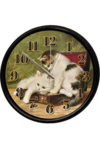 Caseras Vintage Kitten Themed Decorative Wall Clock 28 cm Silent Mechanism
