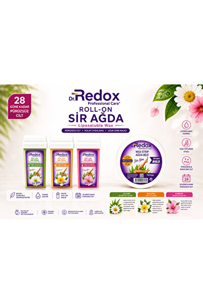 Dr. Redox Profesyonel Roll-On Sir Ağda Seti + 25 Metre Ağda Bezi Rulo | Azulen, Natural, Powder | 100 ml x 3
