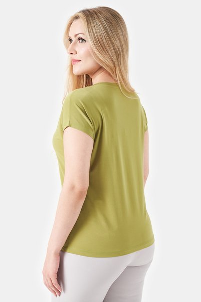 TOLGA SARAÇOĞLU 10915 Green V-Neck Low-Sleeve Knitted Blouse