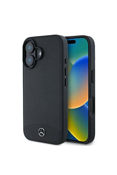 MERCEDES Husă din piele texturată și simplă MagSafe pentru iPhone 16 - negru