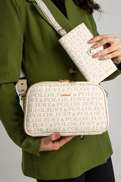 Just Polo حقيبة كتف نسائية مقاومة للماء، بنقشة مطبوعة، بتصميم حقيبة رسول و5 أ...