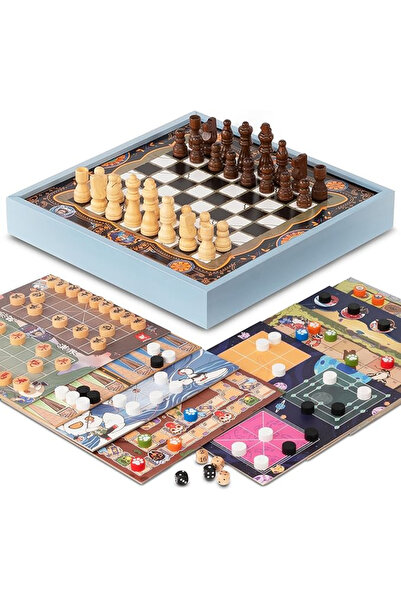 OEM Set Jocuri Lingle 16 în 1, Șah, Dame, Table, X și 0, Go, Pachinko, Vulpea...