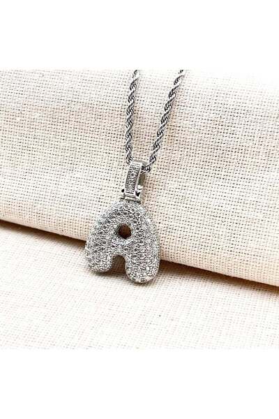 Haziran Accessory Balon Model Large Letter, Silver Steel Women's Necklace