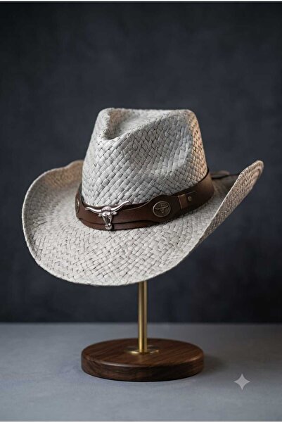 WOHOME Premium Western Hasır Kovboy Şapkası - Unisex Yazlık Plaj ve Tatil Şap...