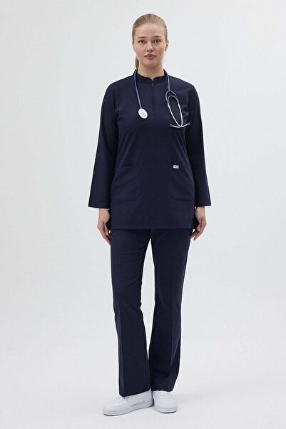 Owlet Medikal Dark Navy Blue Tunic Length Bell Bottom Scrubs