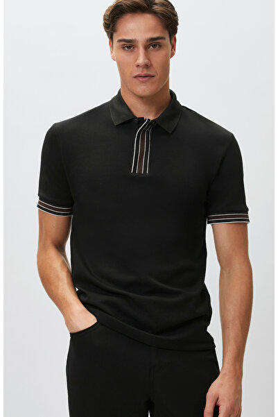 Network Siyah Gizli Patlı Polo Yaka Garnili T-shirt