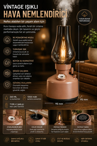 nextbuy Şarjlı Nostaljik Gaz Lambası Aroma Terapi Retro Hava Nemlendirici Dif...