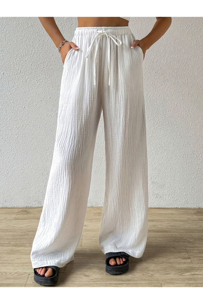 Take Two By Styli White Textured Straight Leg Pants